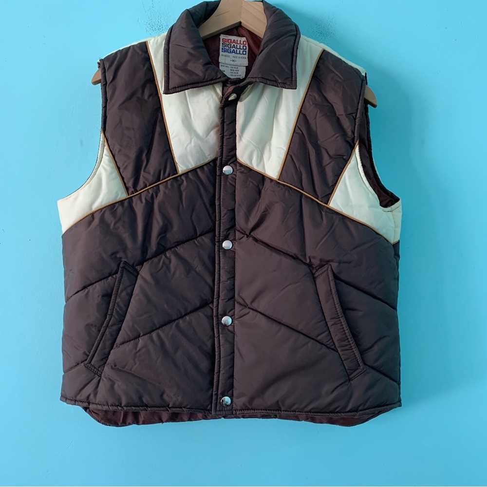 Sigallo Vintage Quilted Waterproof Insulated Retro Winter Jacket Vest M Brown